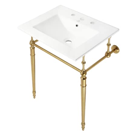 Fauceture 24" Console Sink with Brass Legs (8", 3 Hole), White/Brushed Brass KVPB24187W8BB